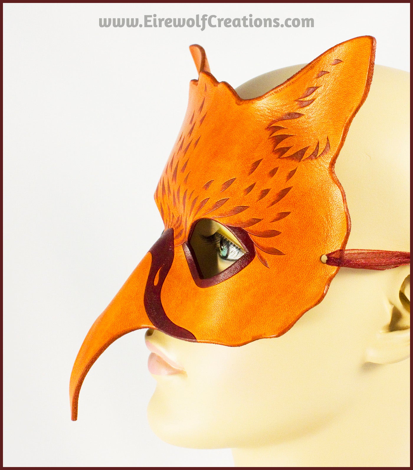 Ginger Gryphon mask, handmade leather masquerade costume larp Halloween Mardi Gras griffin griffon hippogriff