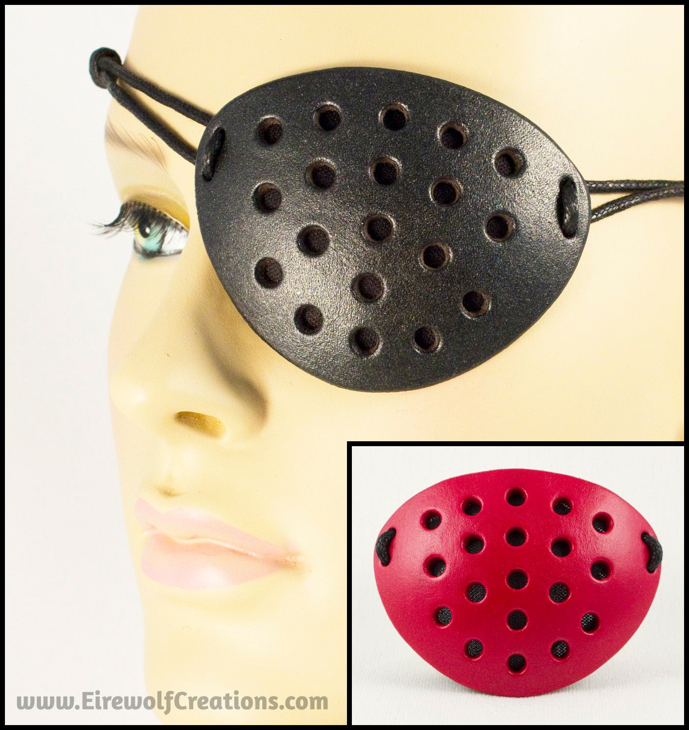 See-Through Perforated handmade leather eye patch with an industrial look for pirate cosplay masquerade costume or larp