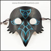 Celtic Raven mask with blue paua shell and iridescent teal Celtic knots, handmade leather masquerade mask, crow black bird, elegant Mardi Gras or Halloween costume