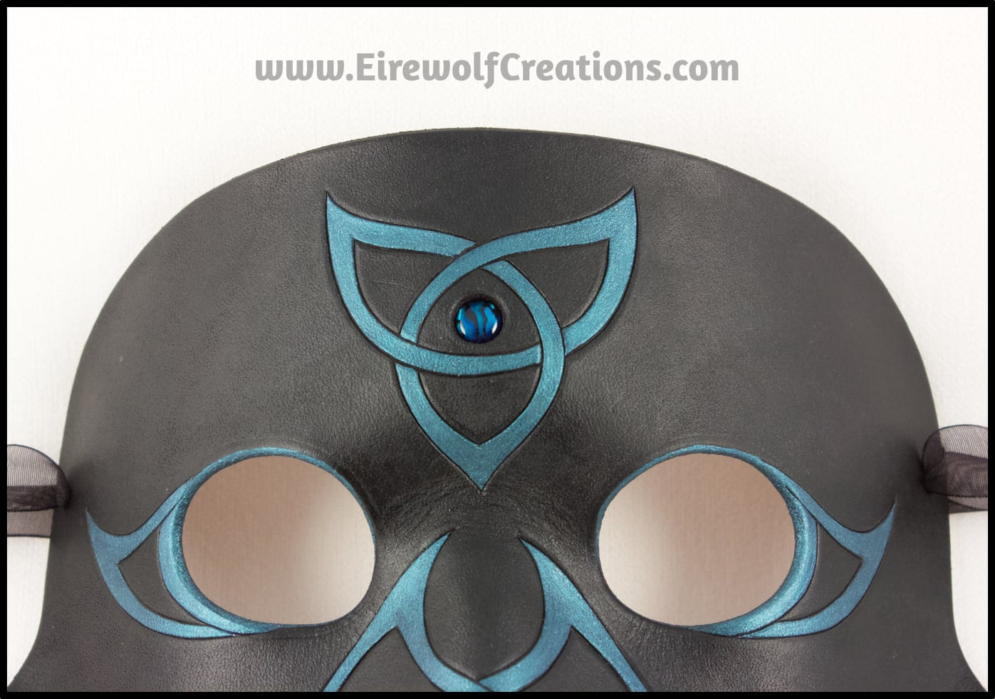 Celtic Raven mask with blue paua shell and iridescent teal Celtic knot ...