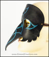 Celtic Raven mask with blue paua shell and iridescent teal Celtic knots, handmade leather masquerade mask, crow black bird, elegant Mardi Gras or Halloween costume