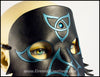 Celtic Raven mask with blue paua shell and iridescent teal Celtic knots, handmade leather masquerade mask, crow black bird, elegant Mardi Gras or Halloween costume