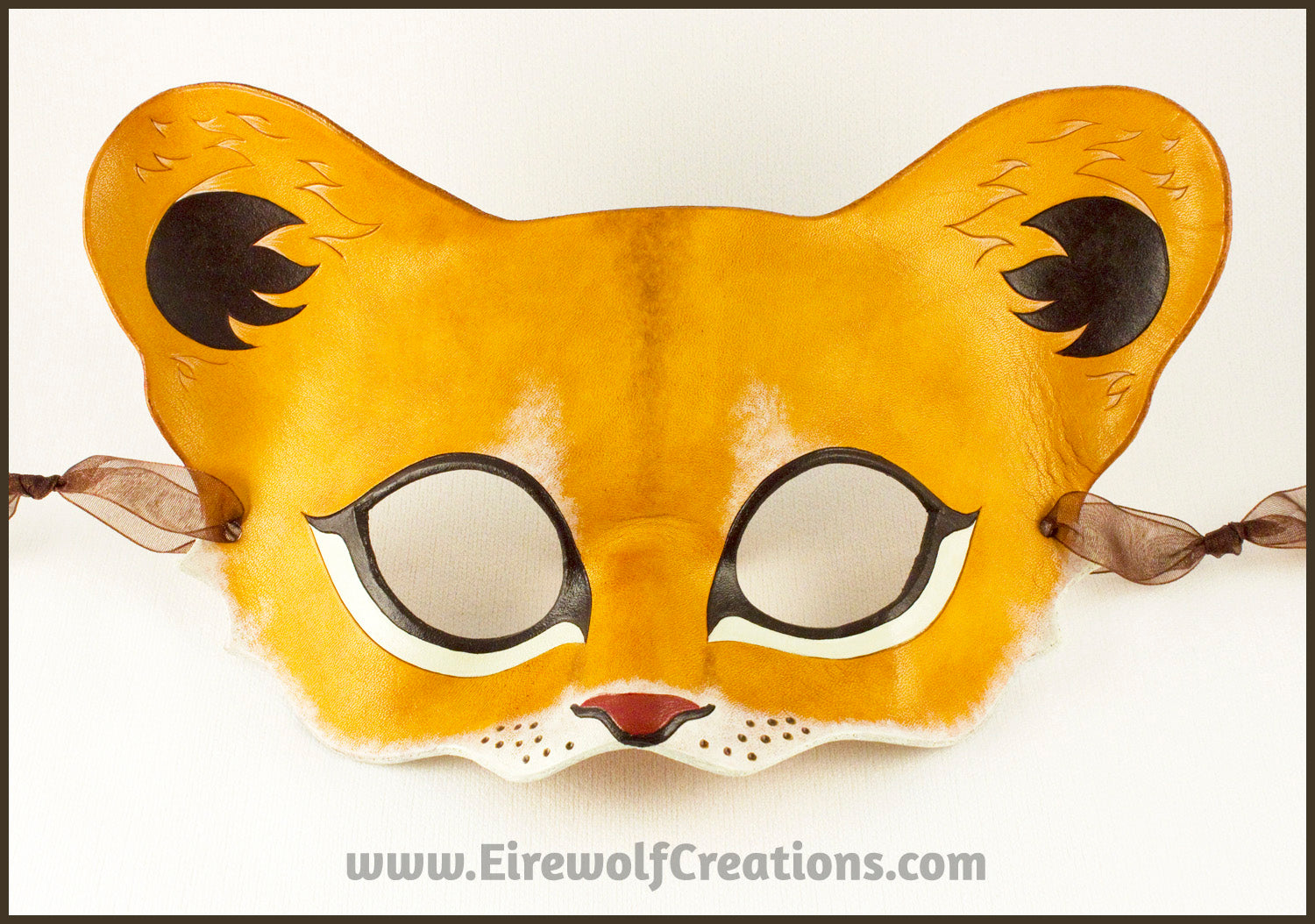 Lion Cub mask, handmade leather young lion wild cat mask for Halloween -  Eirewolf Creations