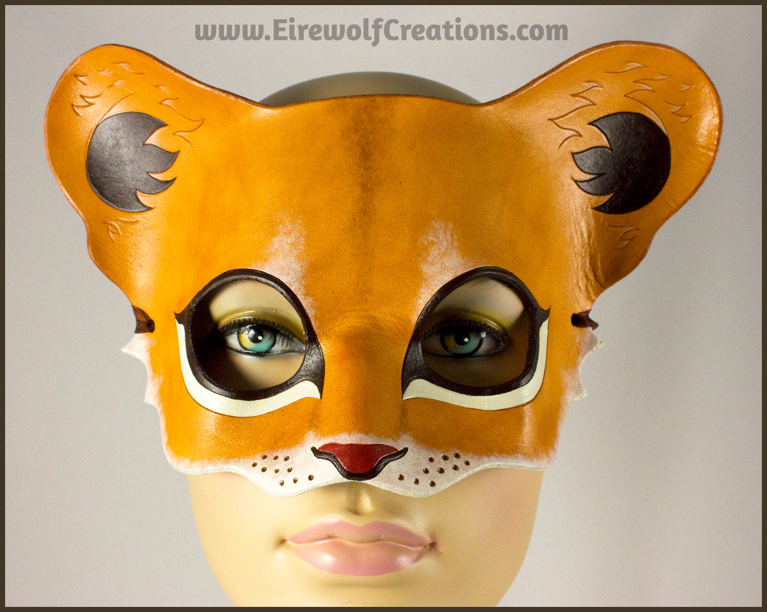 Lion Cub mask, handmade leather young lion wild cat mask for Halloween -  Eirewolf Creations