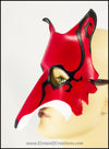 Spiral Fox handmade leather masquerade mask, Mardi Gras, LARP, or Halloween costume, red white and black