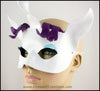 Cartoon Unicorn Rarity mask, handmade from leather for a masquerade costume or My Little Pony cosplay. By Erin Metcalf of Eirewolf Creations.