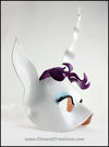 Cartoon Unicorn Rarity mask, handmade from leather for a masquerade costume or My Little Pony cosplay. By Erin Metcalf of Eirewolf Creations.