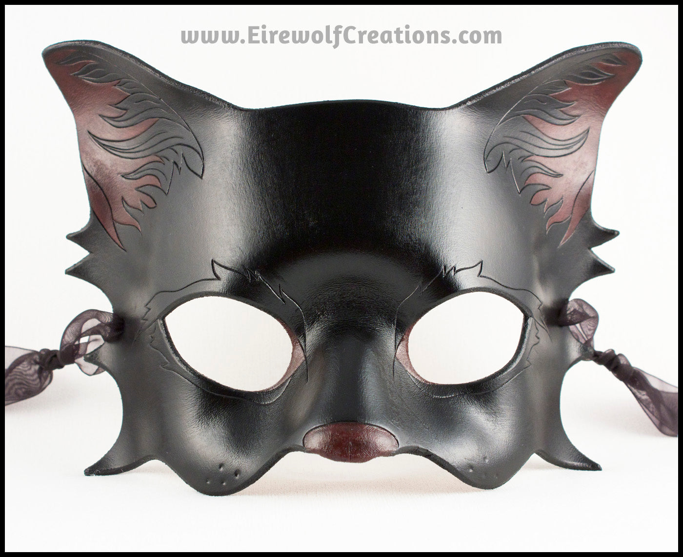 Black Cat mask handmade leather masquerade kitty costume Halloween