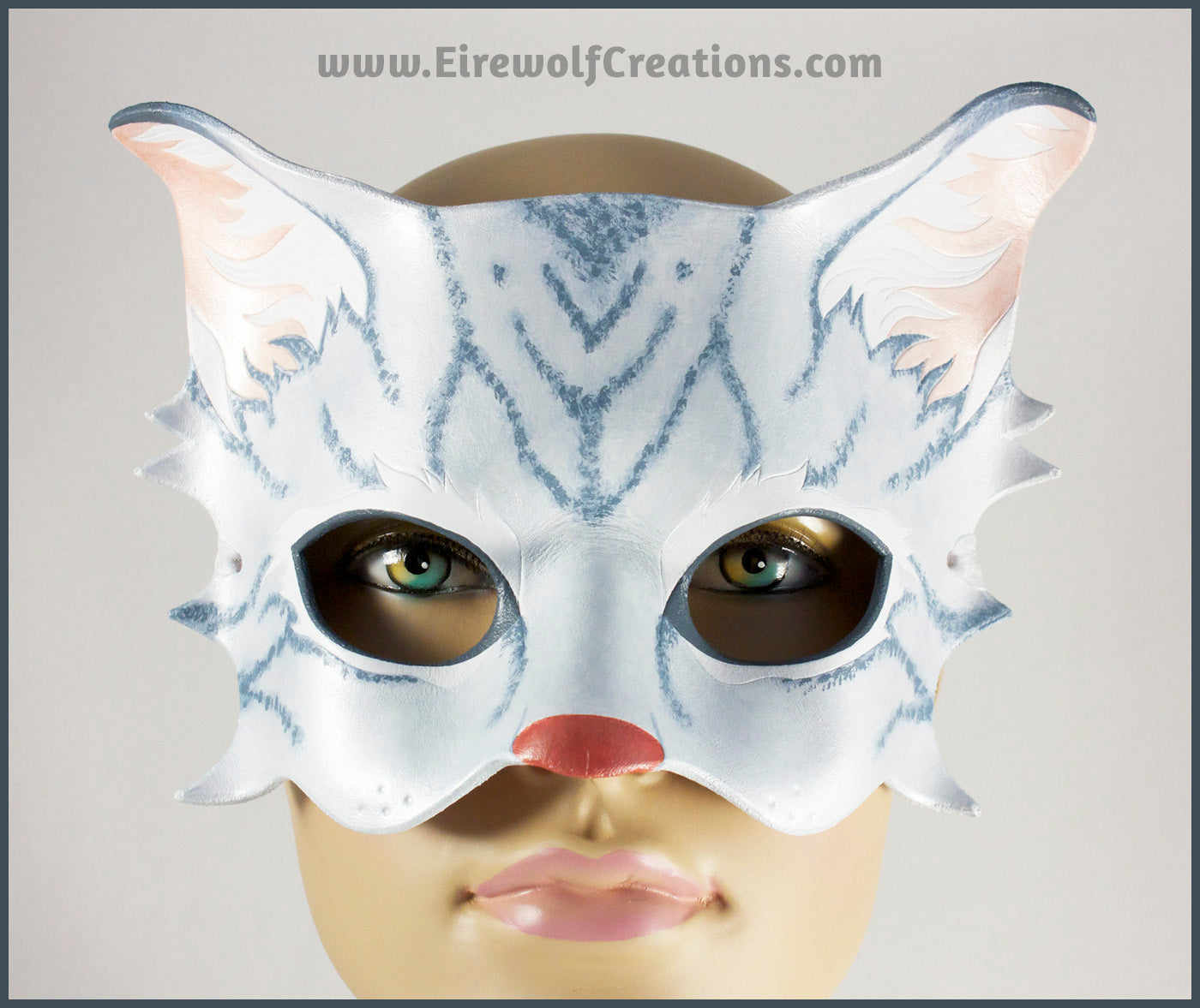 Gray Tabby Cat mask leather masquerade kitty costume handmade for