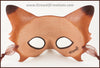 A handmade leather tabby cat mask for a masquerade costume, light brown with handpainted dark brown stripes and a dark pink nose and inner ears. By Erin Metcalf of Eirewolf Creations.