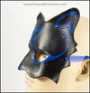 Celtic Cat mask, Blue and Black handmade leather masquerade mask with cabochon, kitty cat costume for Halloween, Mardi Gras or fantasy LARP