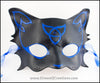 Celtic Cat mask, Blue and Black handmade leather masquerade mask with cabochon, kitty cat costume for Halloween, Mardi Gras or fantasy LARP