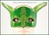 Green dragon masquerade costume half mask with golden highlights on the scales and curved horns. By Erin Metcalf of Eirewolf Creations.