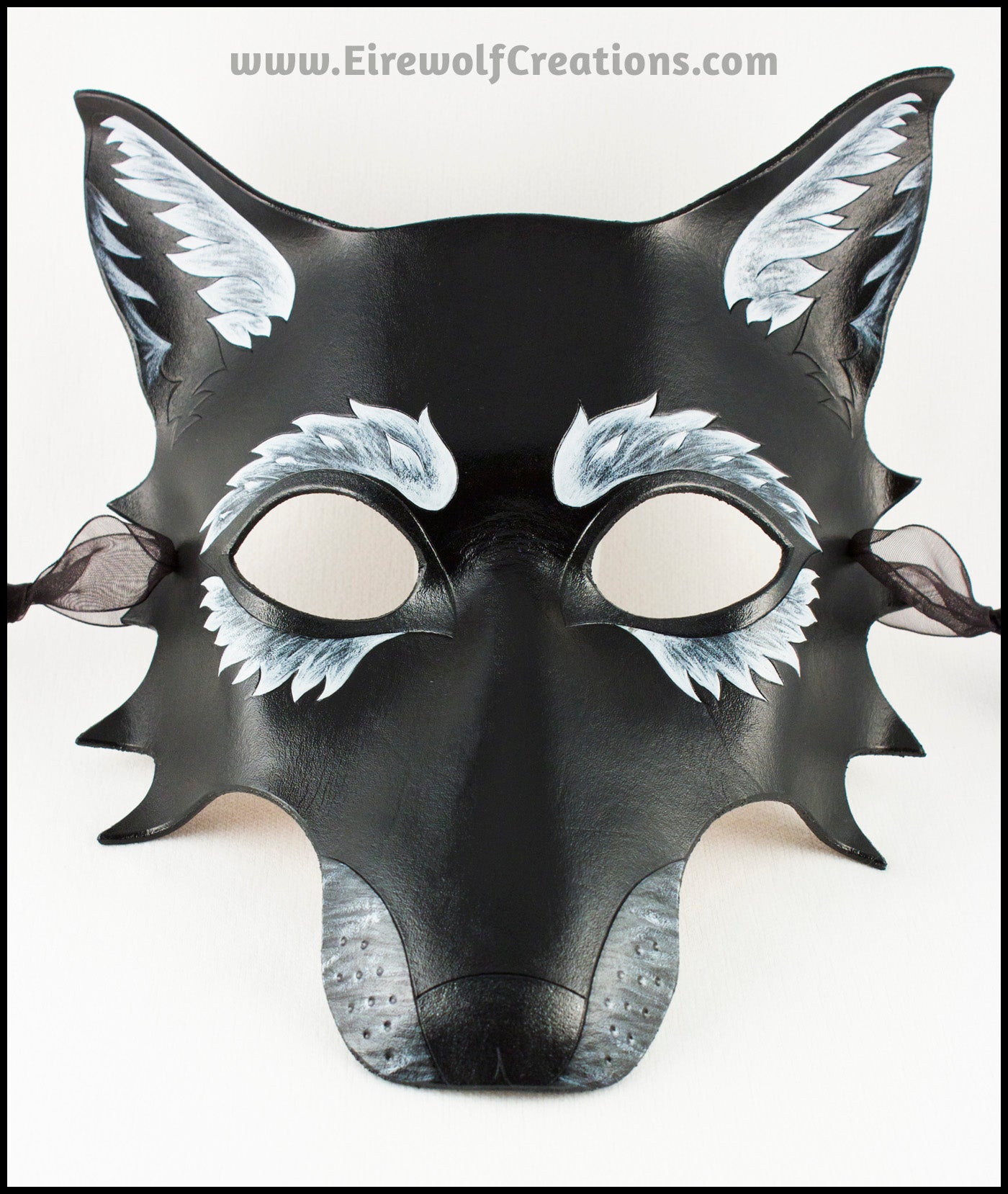 Black mask handmade leather masquerade costume Halloween Mardi Gr - Eirewolf Creations