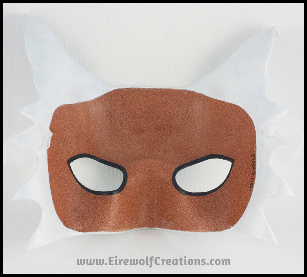 Silver Wolf half mask handmade leather masquerade costume for larp, Halloween, Mardi Gras, theater